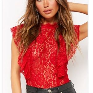 Sheer Lace Dual Flounce Bodysuit never worn size M